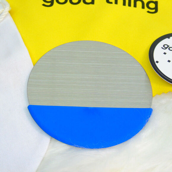 West Elm Mirror Compact Stainless Steel Blue Silicone Good Things 3" Round Box - Picture 6 of 7